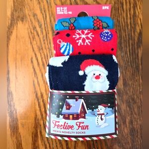 👀50% OFF🧦🎄🎅 NWT‼️ Festive Fun brand Variety 3-pack of Men's Holiday Socks